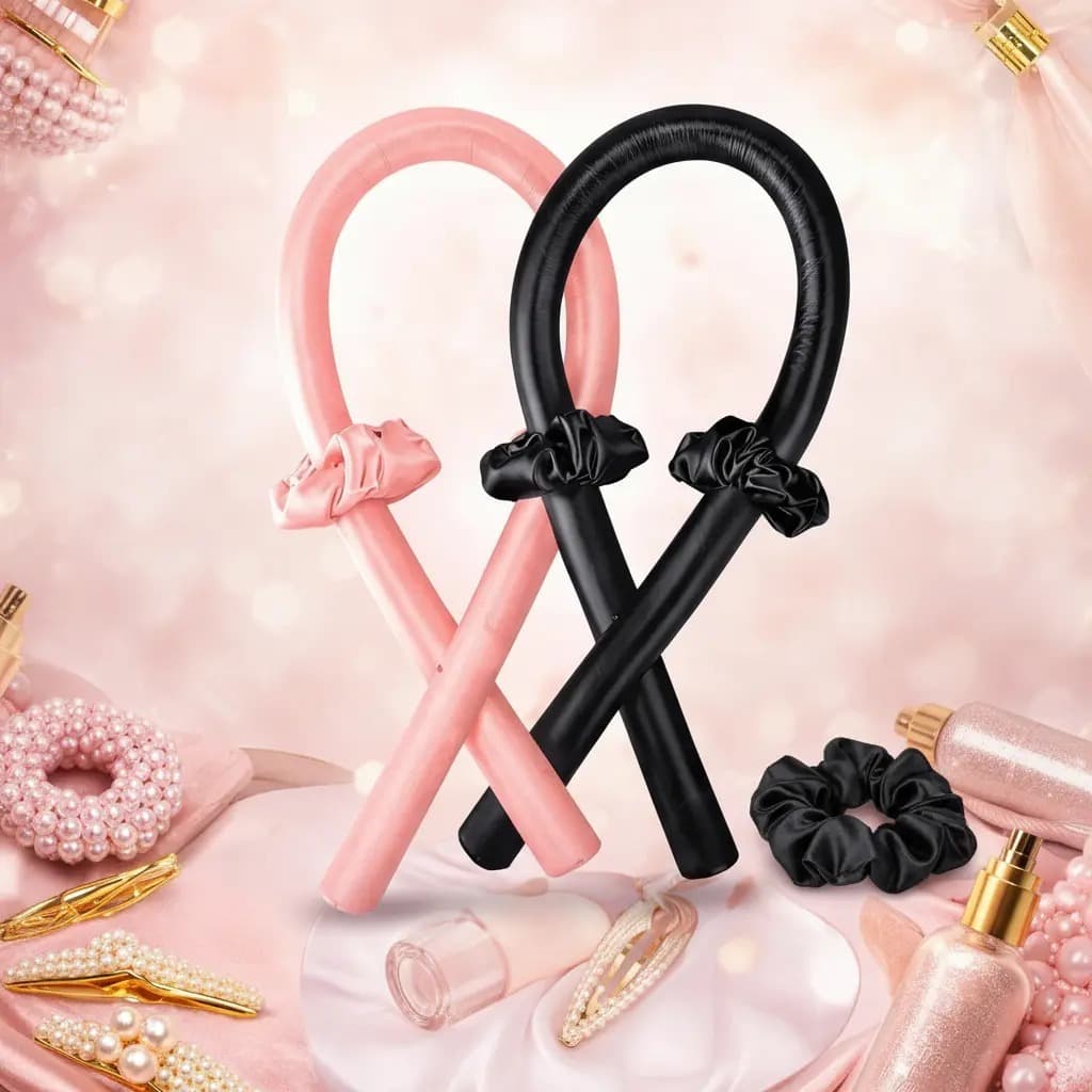 Modelador de Cachos Cabelo Curling Rod Cetim Sem Calor + 2 Xuxinhas Cetim