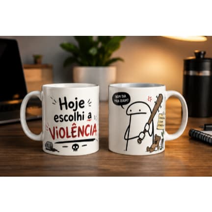 Caneca Divertida Hoje Escolhi a Violência Flork Meme Engraçada Presente Criativo Café 325ml