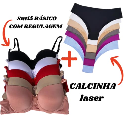 Kit C/ 3 Sutiãs Básico + 5 Calcinhas Sem Costura Corte a Laser  Tanga Conforto Não Marca Na Roupa moda intima feminina