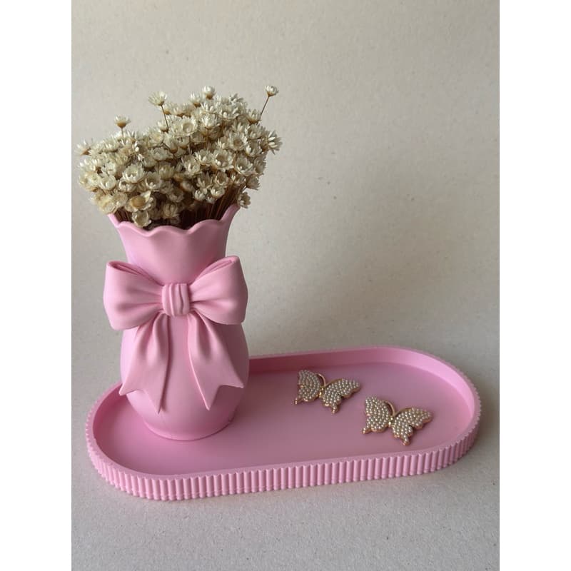 kit Vaso decorativo de laço mais bandeja decoração de cenário para foto ou quarto de menina.