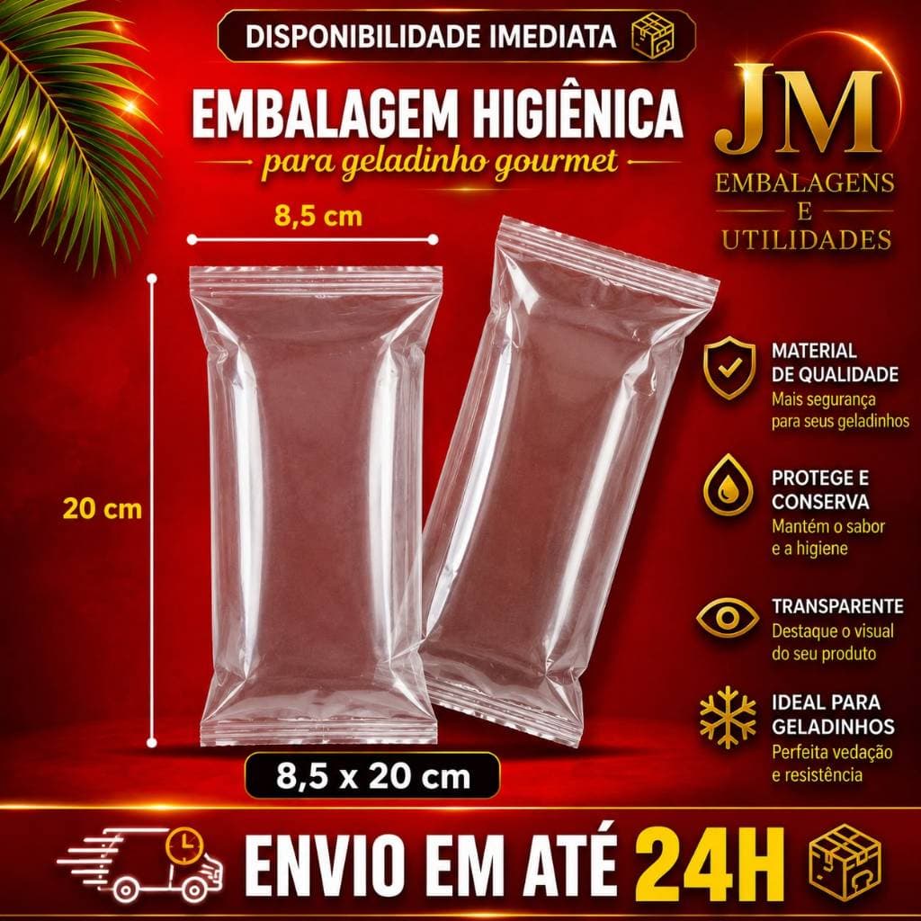 Embalagem higiênica para geladinho gourmet  8,5x20 dindin gourmet sacolé chup chup paleta mexicana