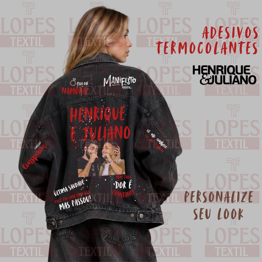 Adesivo Termocolante DTF Henrique e Juliano | Calça Jaqueta Camisa Pronto para Estampar | Personalize seu look