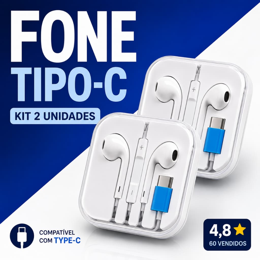 Kit 2 Fones de Ouvido Tipo C Com Fio e Microfone Premium Controle de Volume Compatível Celular Android