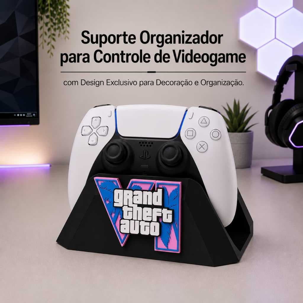 Suporte para Suporte Controle De Ps5 e Xbox - GTA VI - GTA 6 - Design Moderno Ideal para Setup Gamer - Decoração