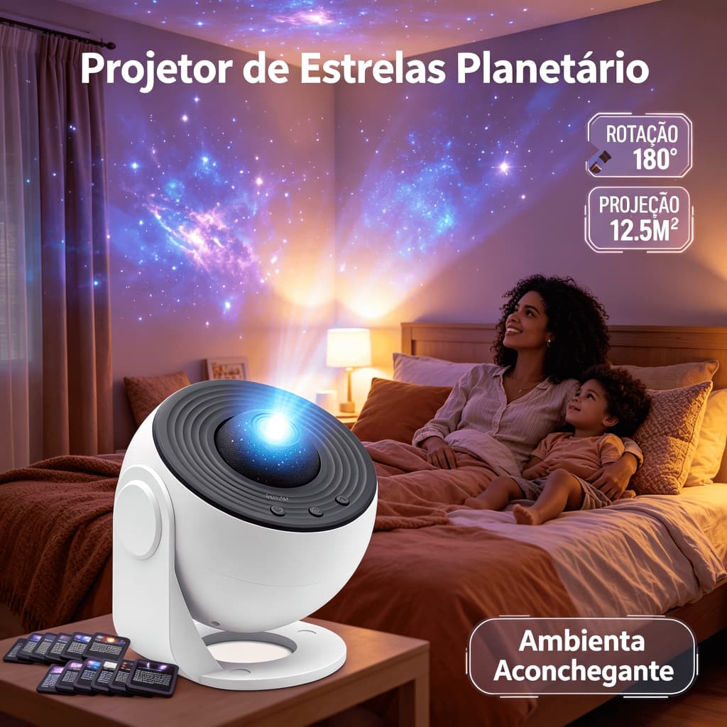 Projetor Galáxia Luminária Led Estrelas Terra Lua Nebulosa Giratório 360° Teto Parede Noturna