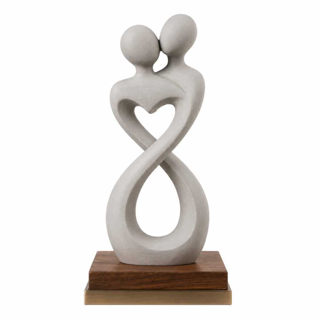 Estátua Casal Enlaçado Decoração Sala Rack Buffet Escultura Abstrata Enfeite Moderno Amor Gesso Branco
