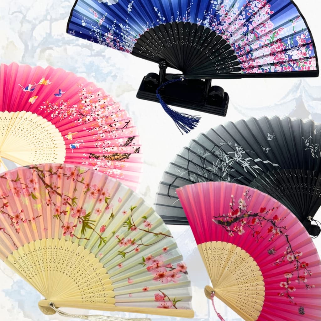 Leque Branco Oriental Japonês Ventilador de Mão Estampado Chique Leque Oriental Japonês Ventarola