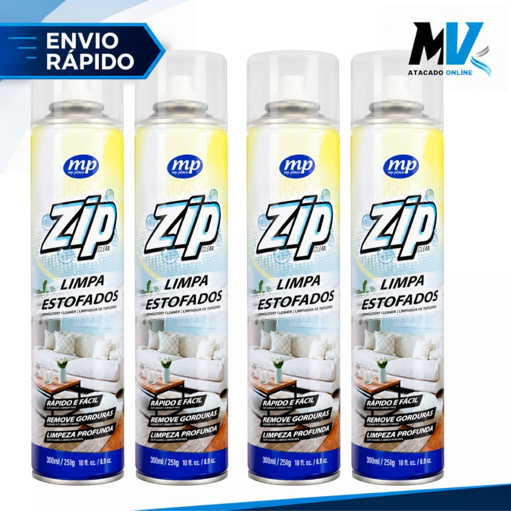 Spray Limpa Estofado Zip Clean 300ml Espuma Limpa a Seco Sofá Limpeza Profunda