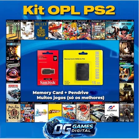 KIT 28 JOGOS PS2 OPL PENDRIVE 64GB + 1000 JOGOS EMULADOR + MEMORY CARD PRONTO PRA JOGAR LISTA NA IMAGEM
