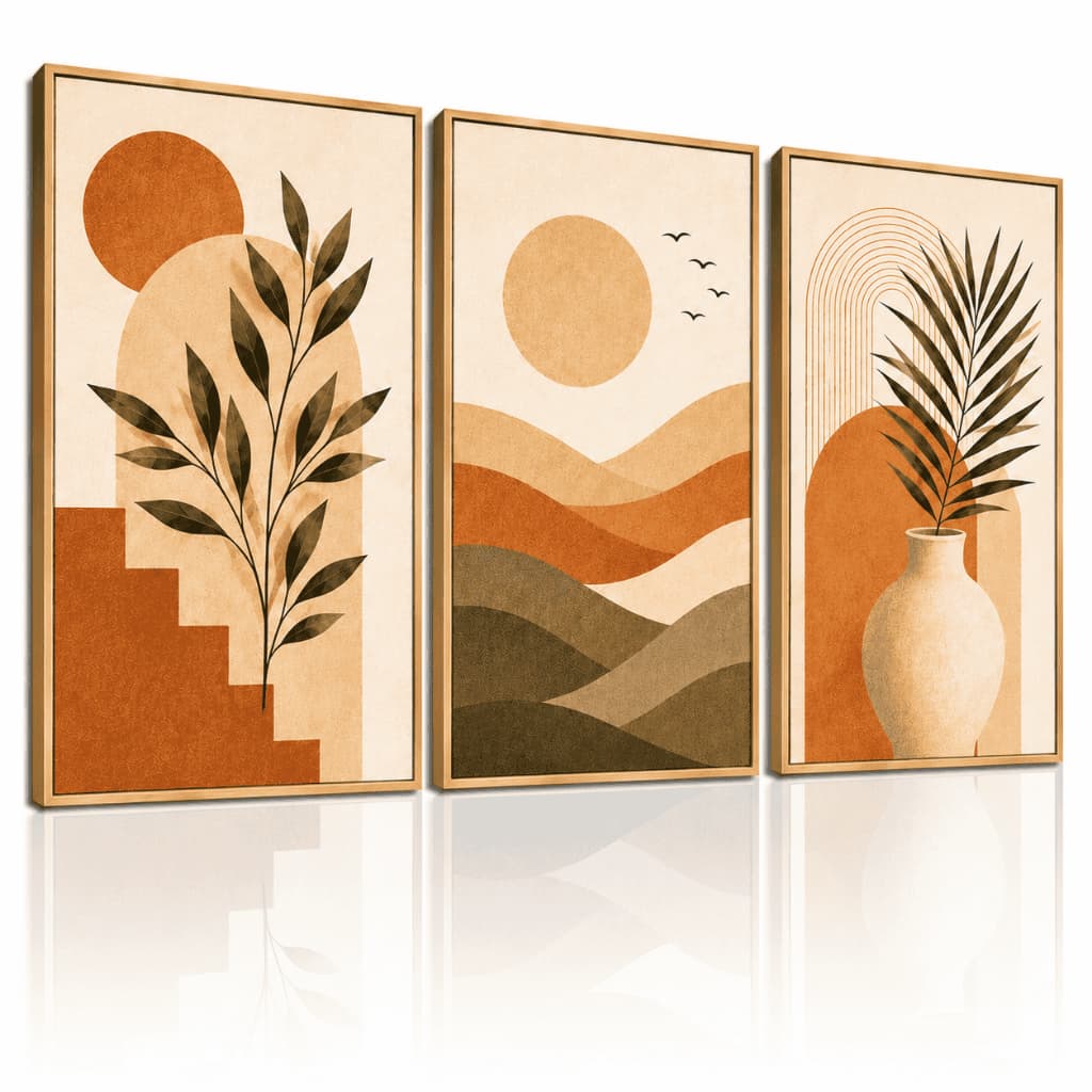 Quadros Decorativos 3 Peças Sala Tríptico Boho Abstrato Terracota Área De Lazer Moderna