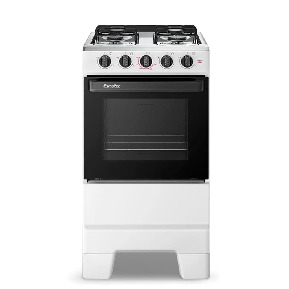 Fogão 4 Bocas Esmaltec Mesa Inox, Forno 50 Litros, Acendimento Manual e Grades Removíveis