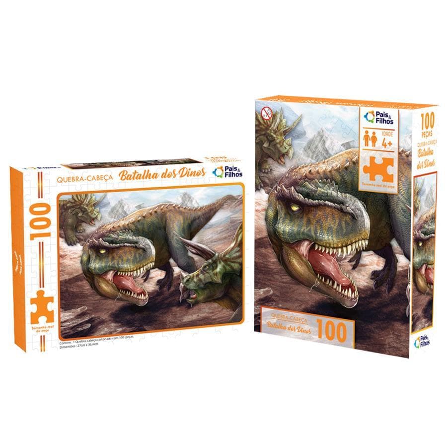 Quebra-Cabeça Batalha dos Dinossauros 100 Peças Infantil | Puzzle Educativo Pais & Filhos