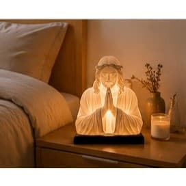 Luminária Jesus Orando LED em PLA 15cm Decoração Religiosa Luz Suave Quarto Sala Presente