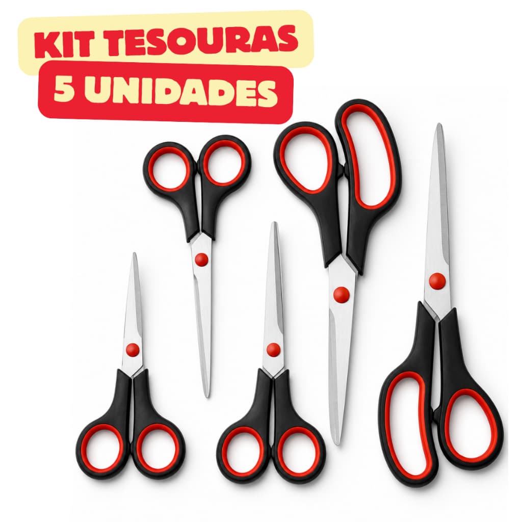 Kit 5 Tesouras Costura Profissional Super Afiadas Inox Casa Escritório