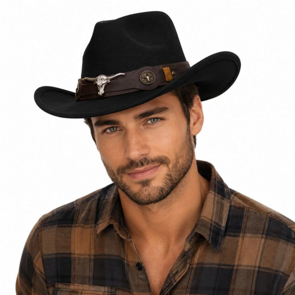 Chapéu Country De Feltro Aveludado Western Cowboy Faixa Couro Unissex