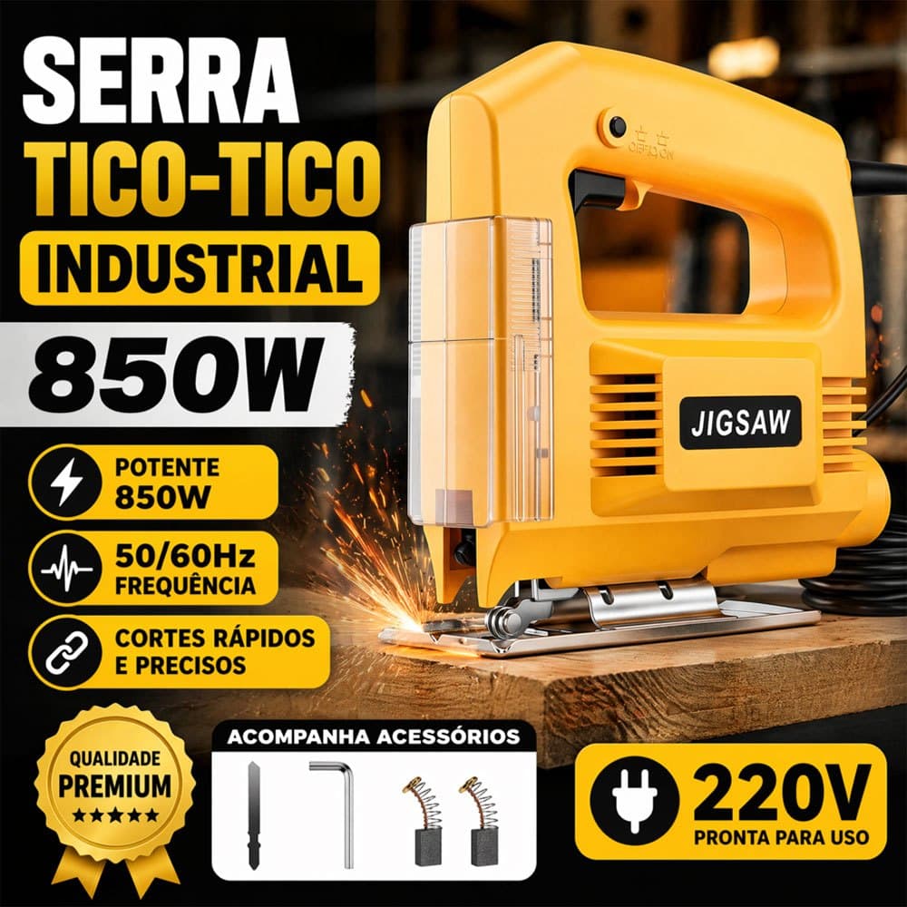Ferramenta Elétrica de Corte Serra Tico-Tico Profissional com Ajuste de Ângulo 45° e Cabo de Energia