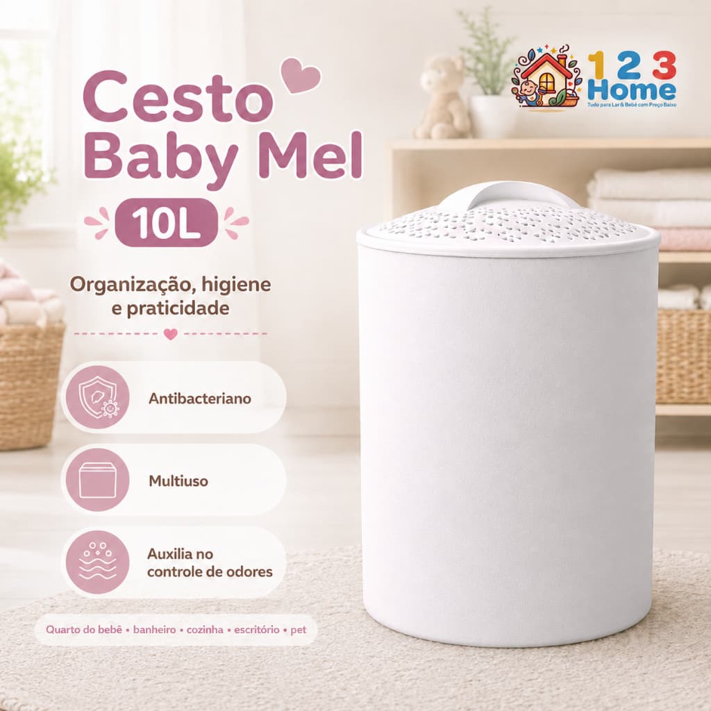 Cesto Lixeira 10L Baby Mel – Quarto de Bebê, Fraldas, Banheiro, Cozinha, Escritório e Pet