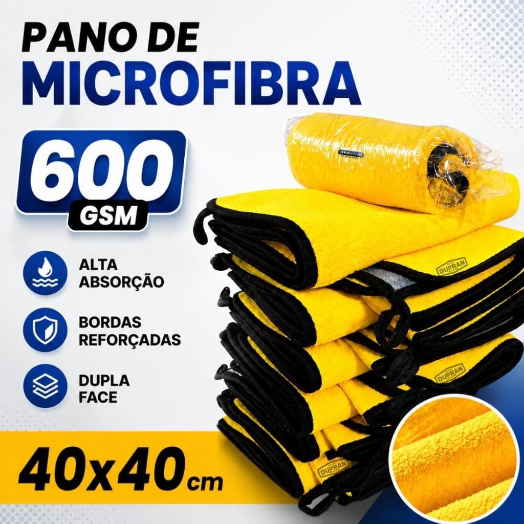 Pano Microfibra Para Limpezas Geral Microfibra 600GSM 40X40cm Acabamento Reforçado e Toque Macio