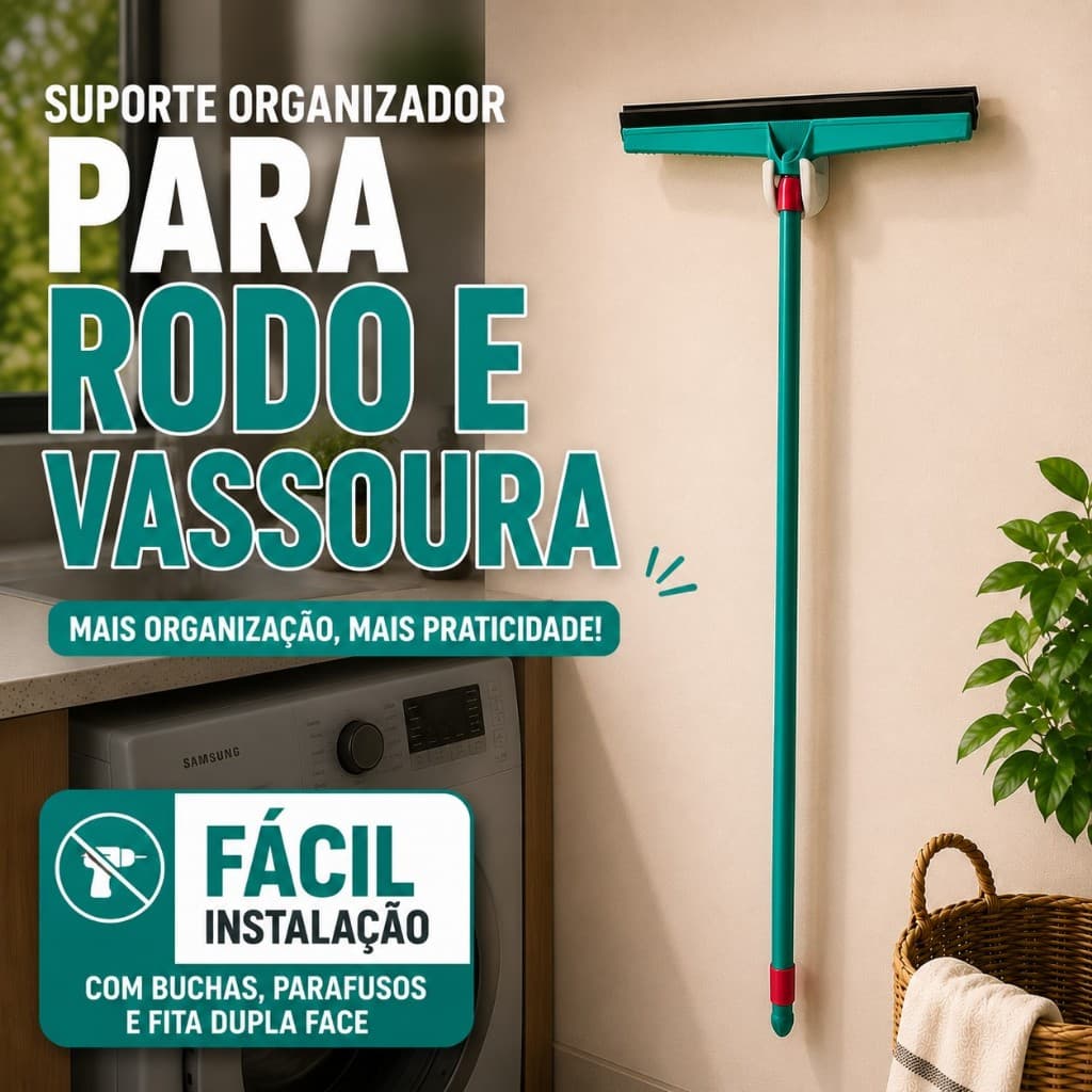 Suporte Inteligente para Rodo e Vassoura de parede , Instalação Fácil e Alta Resistência, Praticidade no Dia a Dia
