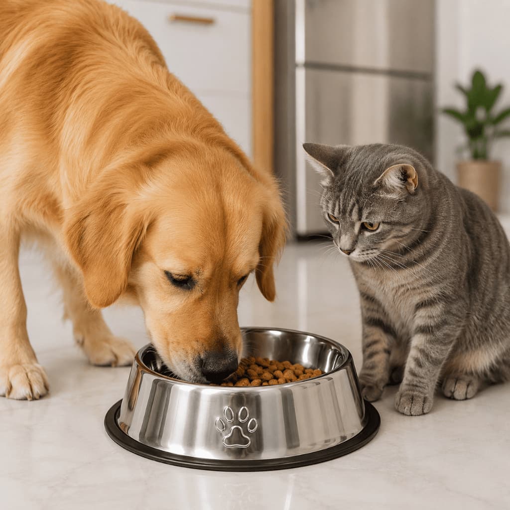 Comedouro Antiderrapante Grande em Inox 30cm para Cachorros, Gatos, Filhotes e Pets - Água e Ração