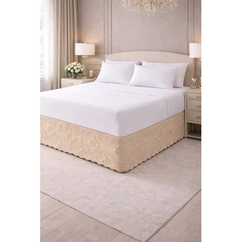 Saia Para Cama Box Casal Queen Bege Matelada Luxo Marie