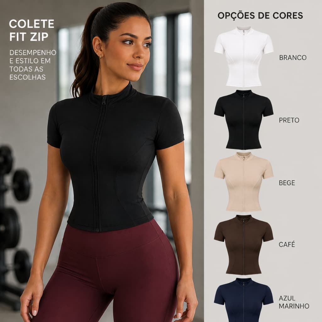Blusa Colete Fitness Feminino Com Zíper Roupa look Academia Casual