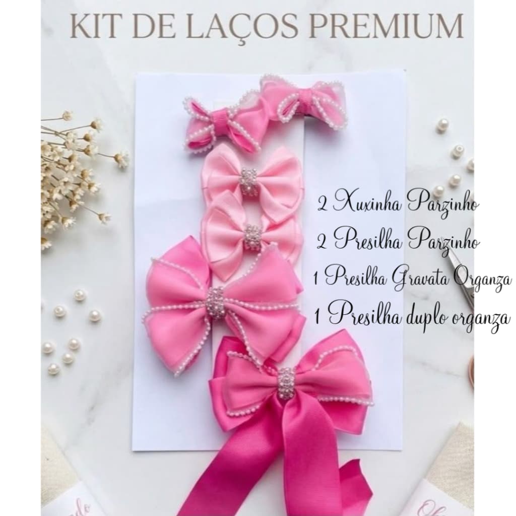 Kit 6 Laços Boutique Premium Organza e Gorgurão Presilha Bico de Pato Rosa Luxo