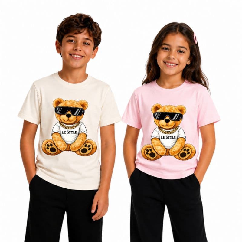 Kit 2 Camisetas Infantil Masculina e Feminina Urso Estiloso 100% Algodão Casual Dia a Dia