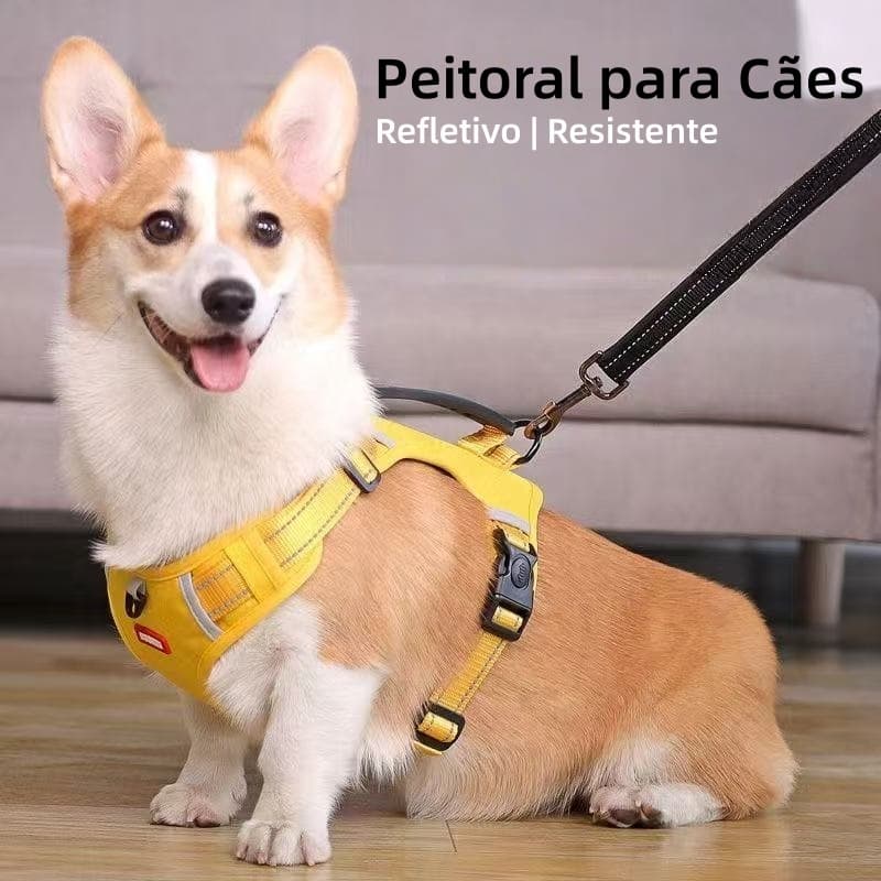 Peitoral para Cachorro Confortável Ajustável Anti Puxão com Alça de Controle e Faixa Refletiva