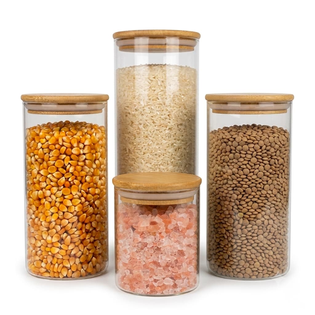Kits Potes Herméticos de Vidro com Tampa de Bambu Potes para Cozinha Alimentos Empilháveis