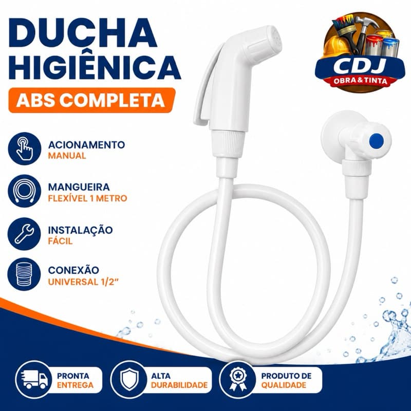 Ducha Higiênica ABS Completa com Registro 1/4 de Volta e Mangueira Flexível 1 Metro Conexão 1/2” Branca
