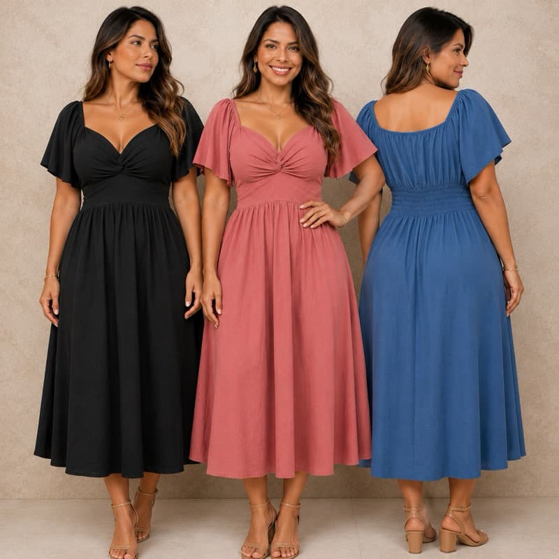 Vestido Midi Manga Soltinho Moda Evangélica Tecido Elastano Confortável Elegante Casual Duna Moderno Modesto Forrado