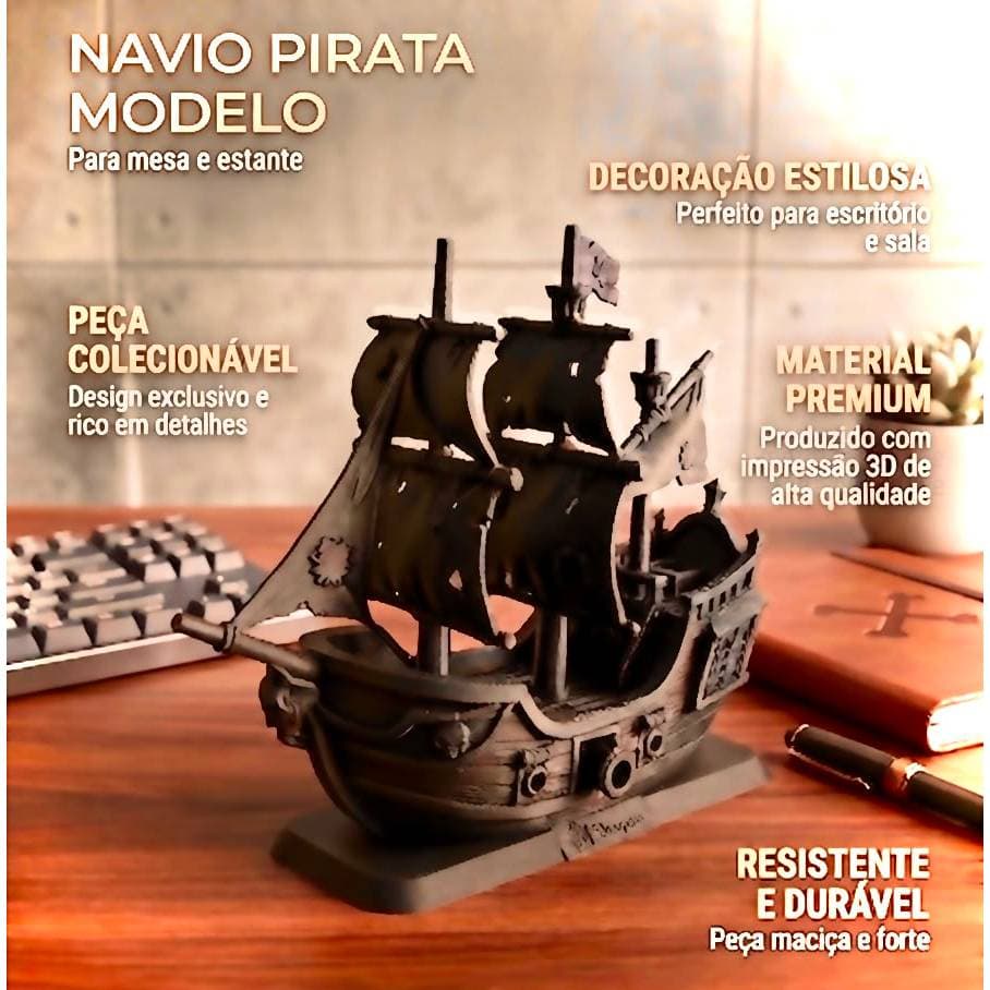 Navio Pirata Decorativo Preto — Peça Exclusiva — Decoração  Escritório - Sala - Quarto