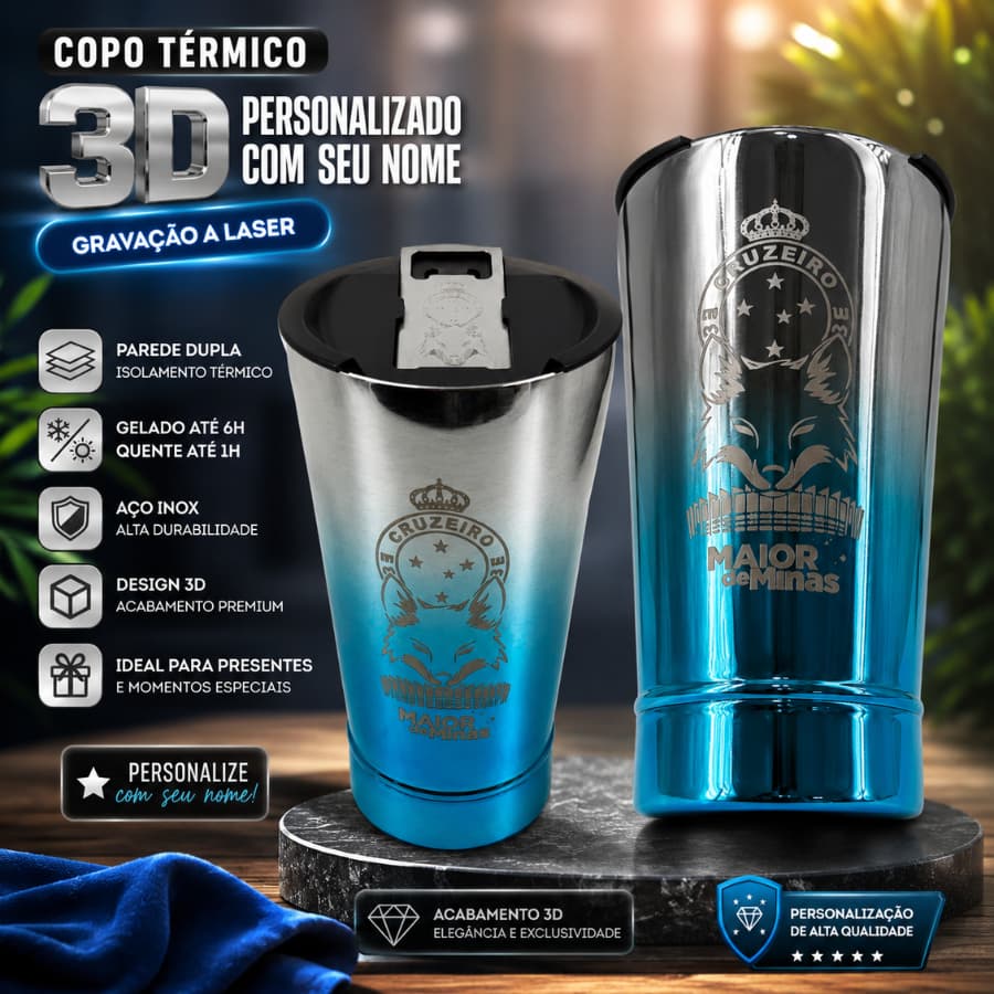 Copo Cruzeiro Mineirão 3D 473ml  Tampa e abridor Térmico Envio Imediato