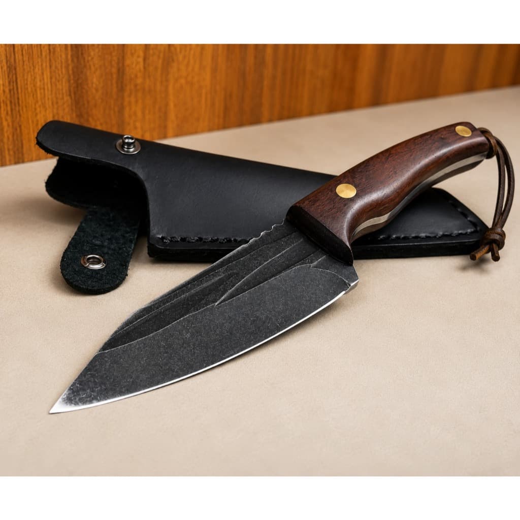 Faca Artesanal Premium Full Tang Cabo Madeira Bainha Couro Churrasco Camping Presente