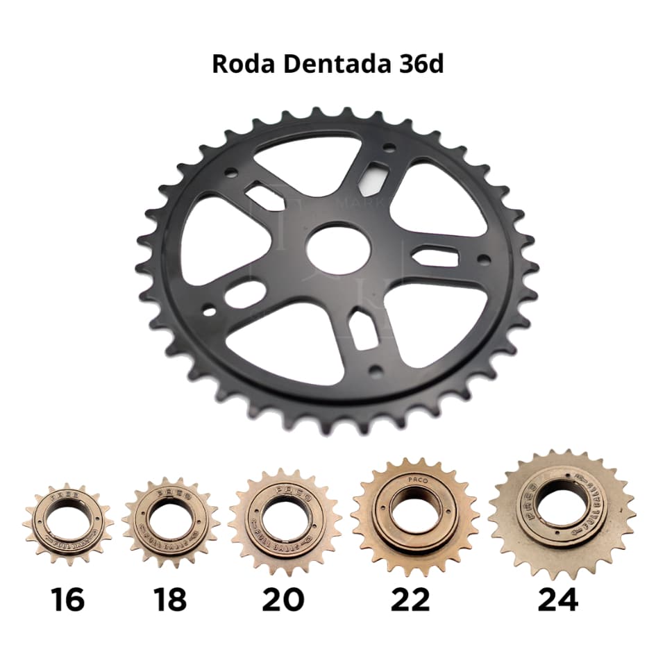 Kit Relação Bike Sem Marcha Coroa Roda Dentada 36 Dentes + Catraca Roda Livre 16 18 20 22 24 Dentes
