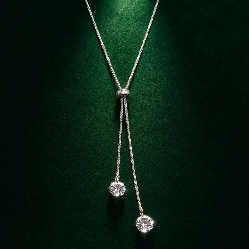 Colar Gravata Prata 925 com Zircônias Redondas Transparentes Elegante