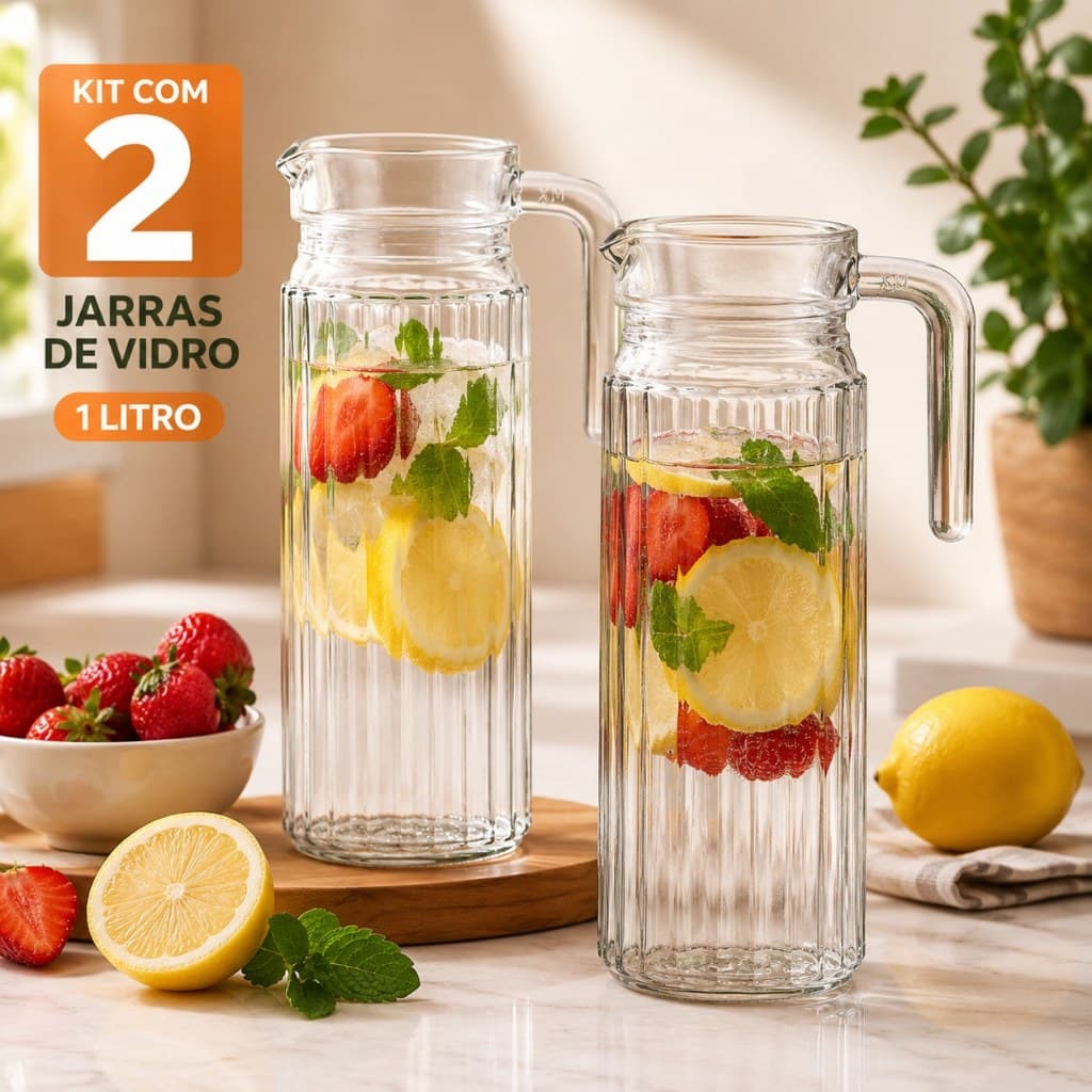 Jarra Vidro Transparente Capacidade 1 Litro Com Tampa Resistente Frigorifico Jarra Multiuso