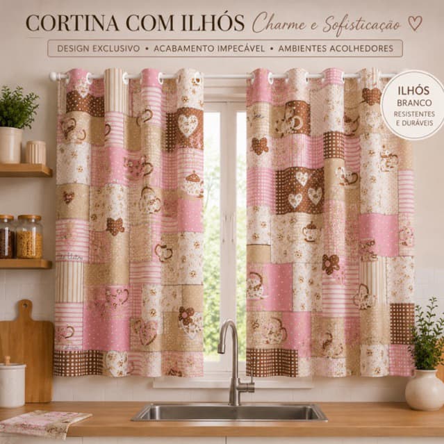 Cortina Decorativa Cozinha 2,00x1,40 Lindas Estampas