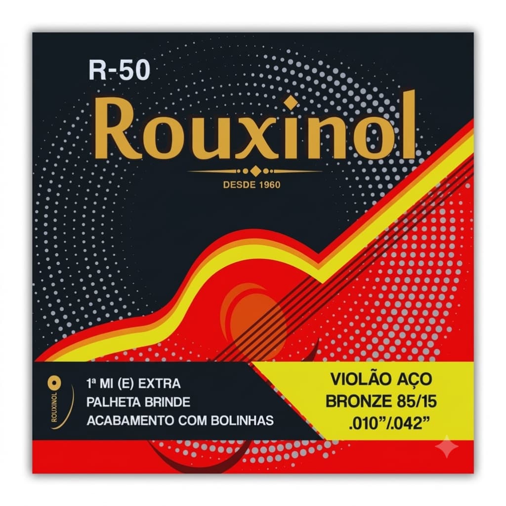 Encordoamento Violão Aço Rouxinol 010 + 1º Mi + Palheta R50