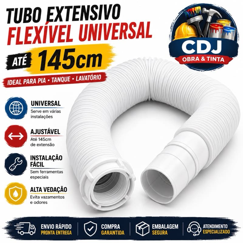 Tubo Extensivo Flexível Universal 145cm Para Pia Tanque Lavatório Sifão Sanfonado Ajustável Alta Vedação