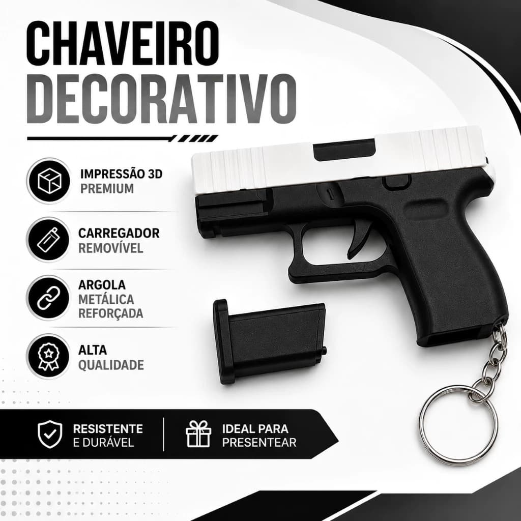 Glock Miniatura Articulado Decorativo com Carregador Removível