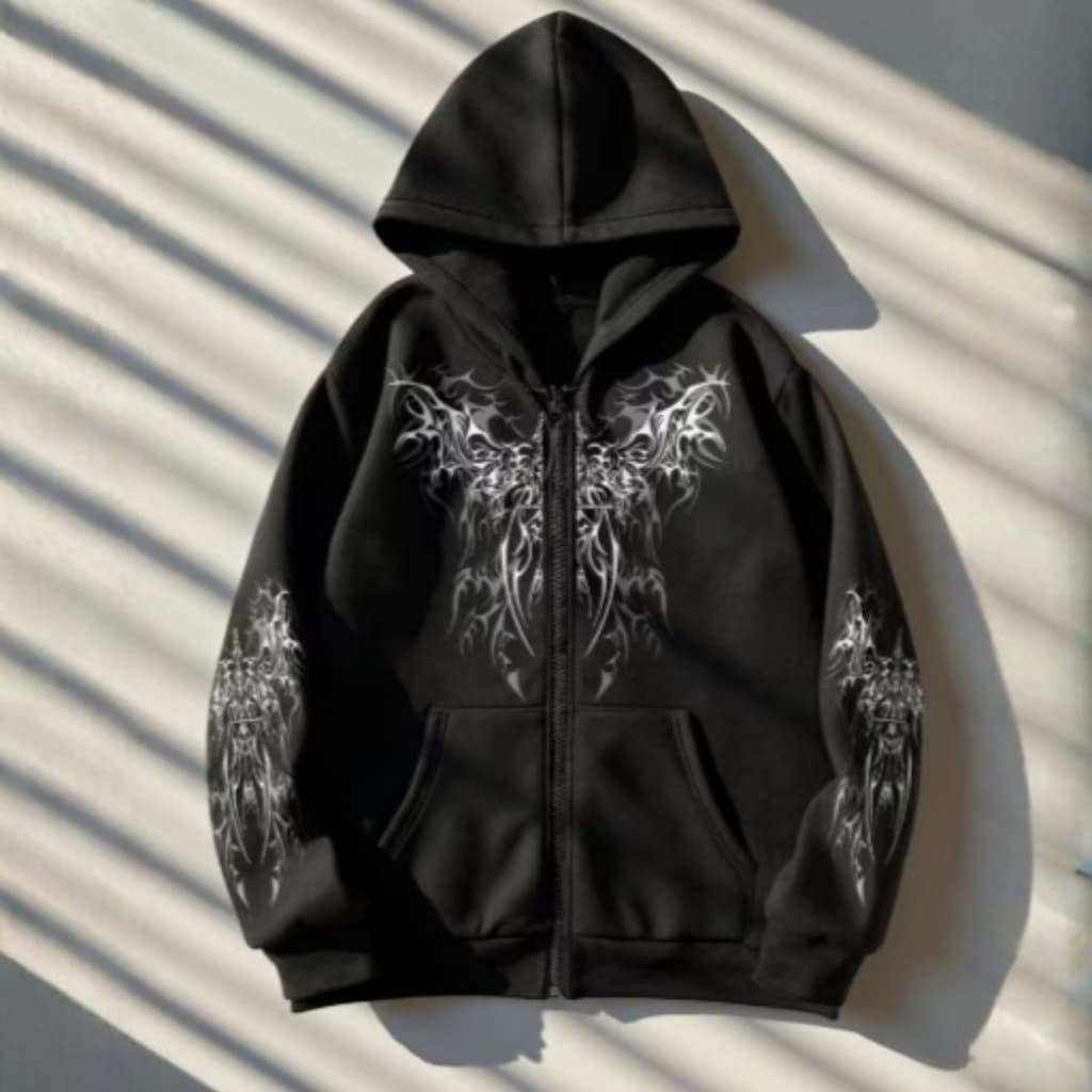Moletom Ziper Tribal Dark Night Flanelado Unissex Inverno Ajustável Aesthetic