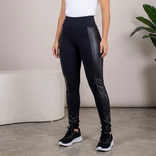 Calça Legging Feminina Cirrê Cintura Alta Modeladora Brilho Premium