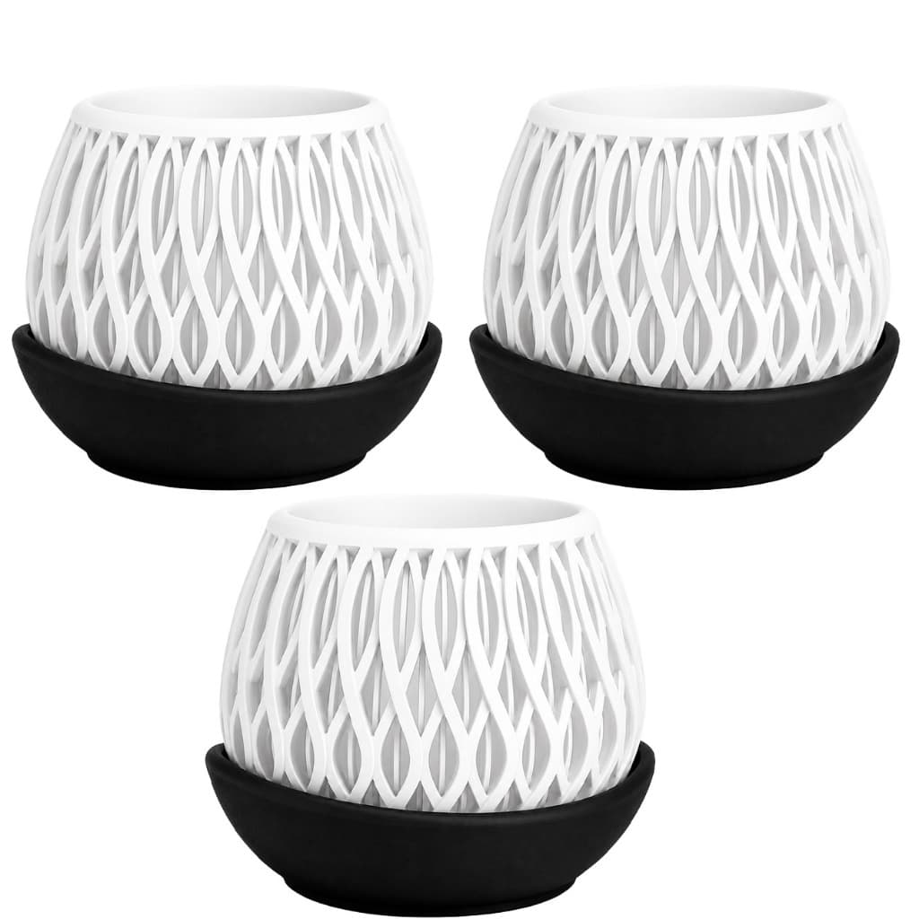 Kit 3 Vasos Alvão com Prato de Drenagem para Flores e Plantas de Mesa Decorativo de Diversas Cores