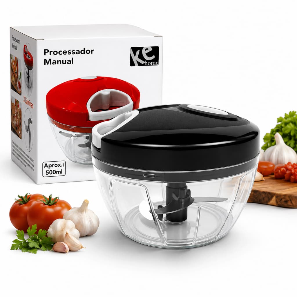 Processador Triturador Manual 500ml 3 Lâminas Alimentos Alho CEBOLA Multiuso
