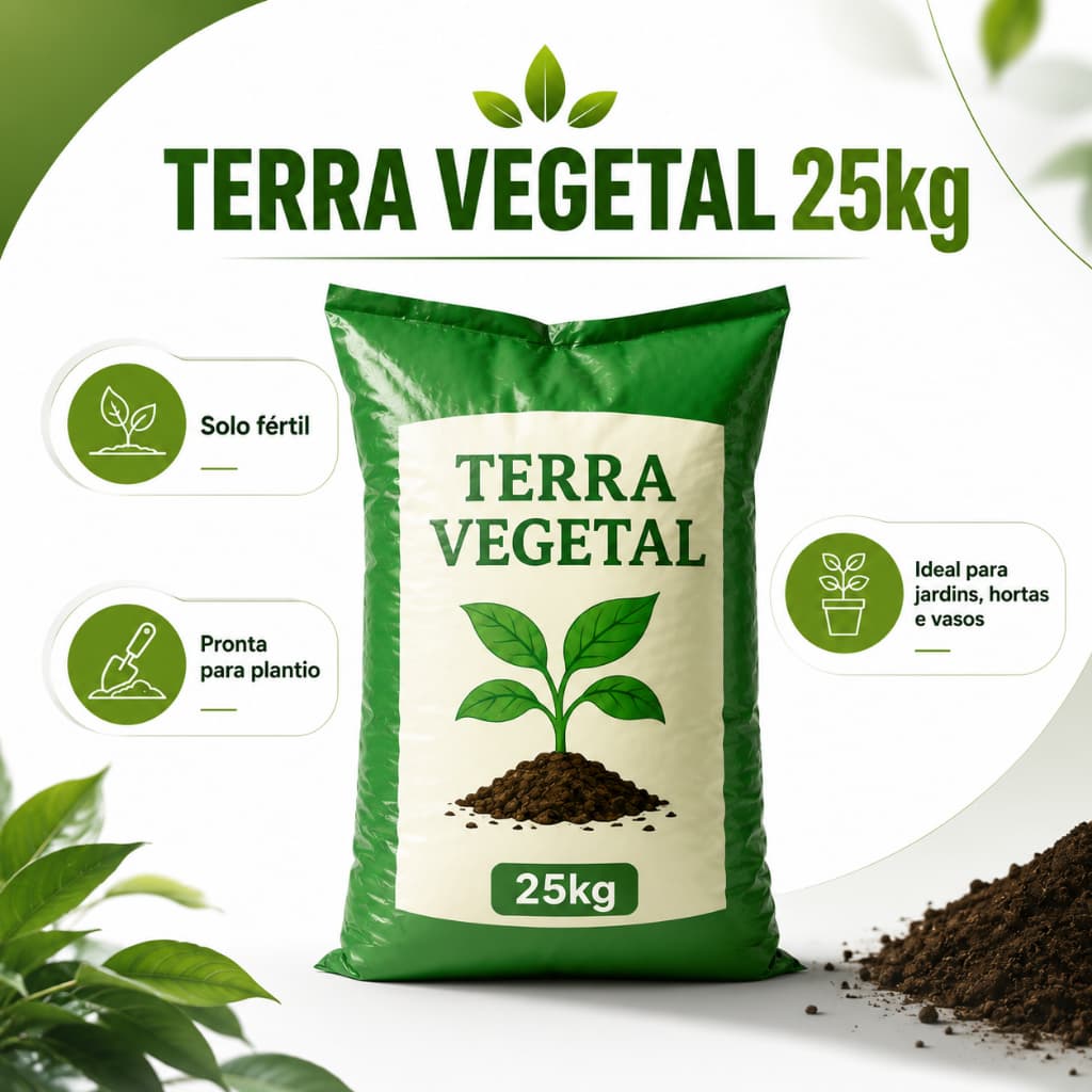 Terra Vegetal 25kg Adubada Orgânica Para Plantas Jardim Horta Vasos e Flores