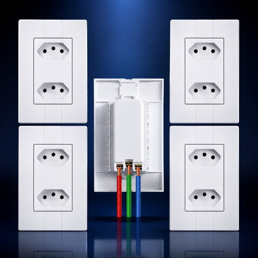 Tomada 20A Amperes Dupla Kit 5 Monobloco Branca 122V 220V Pluzie