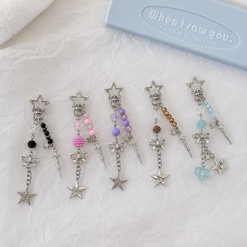 Acessório Personalizado Charm Estrela com Miçangas Para Celular/Tablet/Kindle/Bolsa/Chave | Moda Coreana