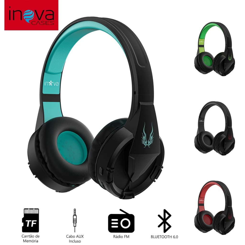 Inova Fone de ouvido Headphone Bluetooth 6.0 para jogos Cartão De Memória AUX FM Bateria de Longa Duração Fone Corrida